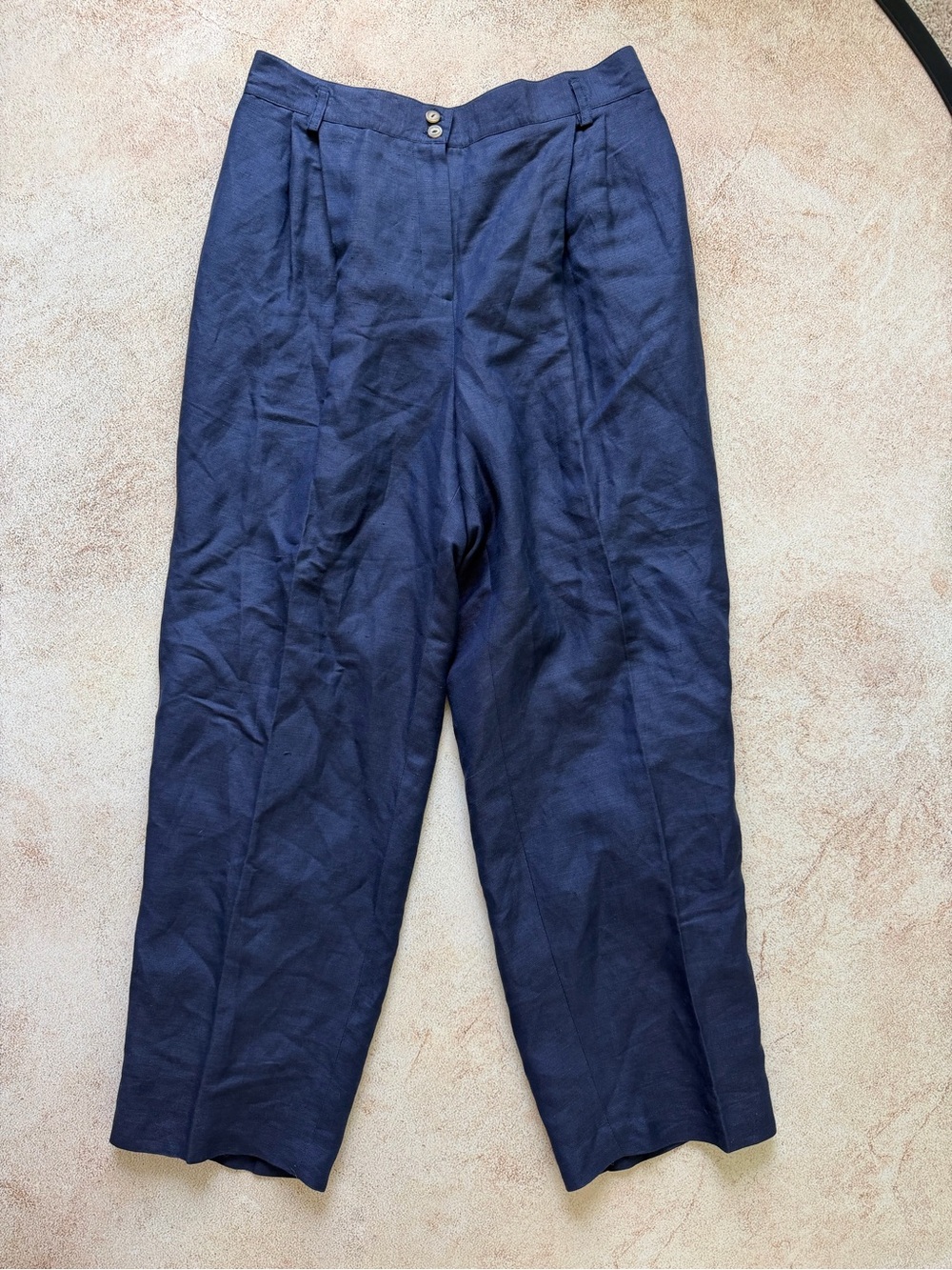 Harve Benard Navy Linen Blend Pleated Trousers